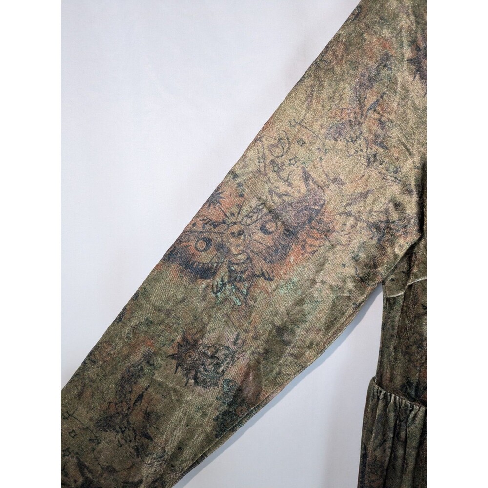 Cider 12 14 Green Velvet Square Neck Floral Drawstring Midi Dress Long Sleeve - Picture 6 of 10